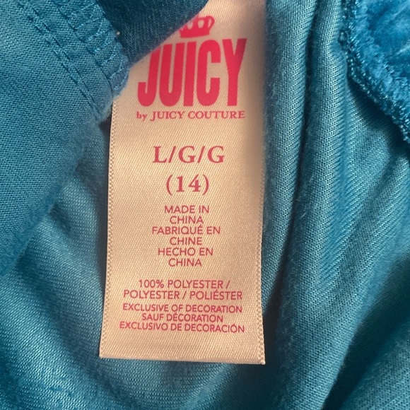 Juicy Couture Velour Hoodie Spellout JUICY on Hood Teal Peacock Girls Sz 14 - Picture 10 of 11